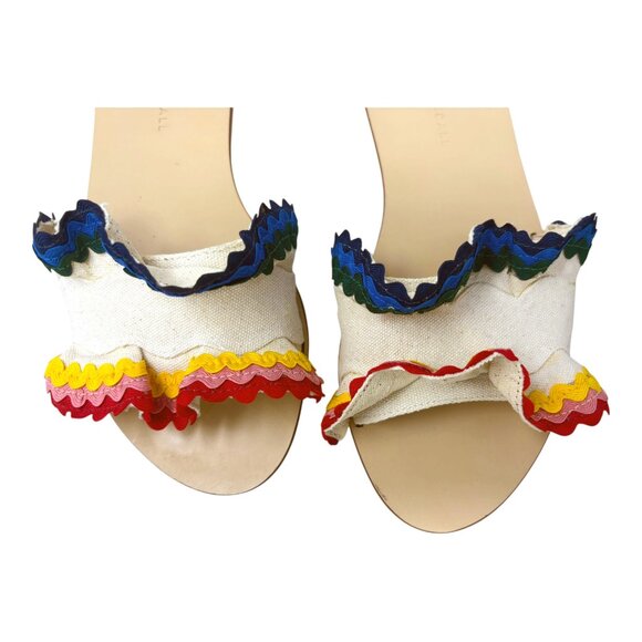 Loeffler‎ Randal Birdie Natural Canvas Ric Rac Ruffle Slides Sandals - Picture 6 of 11